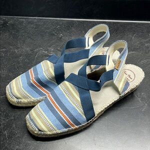 Striped Espadrilles with Blue and Tan Accents